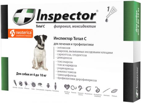 Inspector Инспектор капли для собак весом от 4 до 10 кг против внутренних и внешних паразитов (1 пипетка)