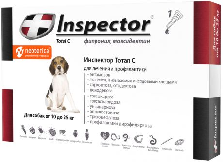 Inspector Инспектор капли для собак весом от 10 до 25 кг против внутренних и внешних паразитов (1 пипетка)