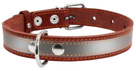 Ошейник кожаный для собак со светоотражающей лентой коричневый 20 мм 32 - 40 см Collar (1 шт)