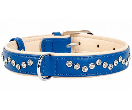 Ошейник кожаный для собак со стразами премиум класса синий 35 мм 46 – 60 см Collar Brilliance (1 шт)