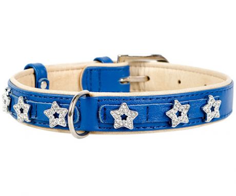 Ошейник кожаный для собак двойной с украшением звездочка синий 15 мм 27 – 36 см Collar Brilliance (1 шт)