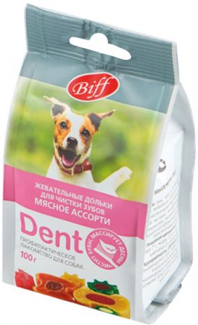 Лакомство Tit Bit Biff Dent для собак всех пород жевательные дольки для зубов мясное ассорти (100 гр)