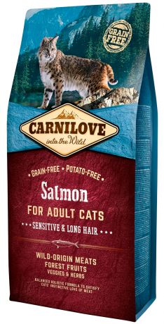 Brit Carnilove Cat Adult Sensitive & Long Hair Salmon беззерновой для взрослых кошек при аллергии с лососем (6 кг)