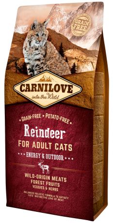 Brit Carnilove Cat Adult Energy & Outdoor Reindeer беззерновой для активных взрослых кошек с мясом северного оленя (0,4 кг)