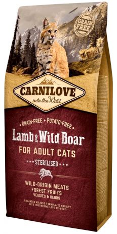 Brit Carnilove Cat Adult Sterilised Lamb & Wild Boar беззерновой для кастрированных котов и стерилизованных кошек с ягненком и диким кабаном (2 кг)