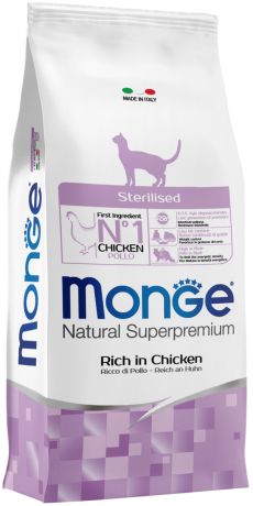 Monge Cat Sterilised для взрослых кастрированных котов и стерилизованных кошек с курицей (10 кг)
