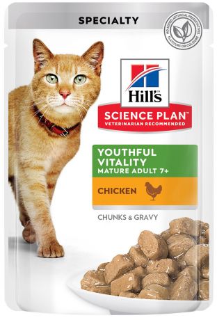 Hill’s Science Plan Feline Youthful Vitality Adult 7+ Chicken для пожилых кошек старше 7 лет с курицей в соусе 85 гр (85 гр)