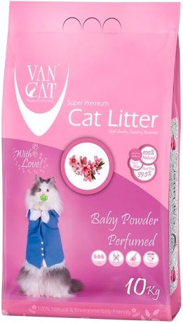 Van Cat Baby Powder наполнитель комкующийся для туалета кошек с ароматом детской присыпки (5 кг)