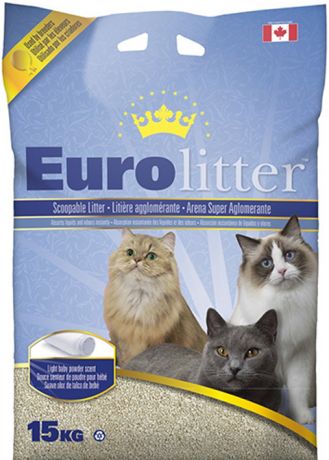 Eurolitter наполнитель комкующийся для туалета кошек Контроль запаха без пыли с ароматом детской присыпки (15 кг)