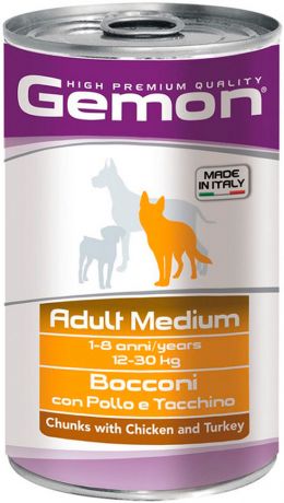 Gemon Dog Adult Medium для взрослых собак средних пород с кусочками курицы и индейки 1250 гр (1250 гр)