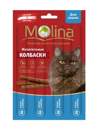 Лакомство Molina для кошек колбаски с лососем и форелью (20 гр)