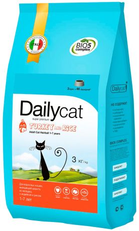 Dailycat Adult Hairball Turkey & Rice монобелковый для взрослых кошек для вывода шерсти с индейкой и рисом (3 кг)