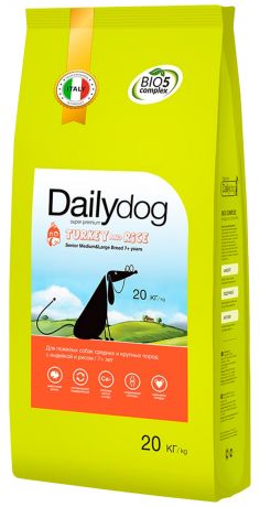 Dailydog Senior Medium & Large Breed Turkey & Rice монобелковый для пожилых собак средних и крупных пород с индейкой и рисом (20 кг)
