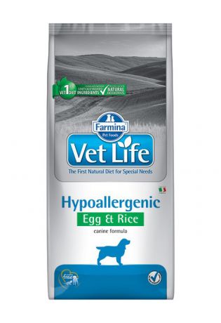 Farmina Vet Life Canin Hypoallergenic для взрослых собак при пищевой аллергии, непереносимости с яйцом и рисом (12 кг)