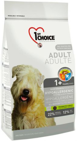 1st Choice Dog Adult All Breeds Hypoallergenic беззерновой для взрослых собак всех пород при аллергии с уткой и картофелем (12 кг)