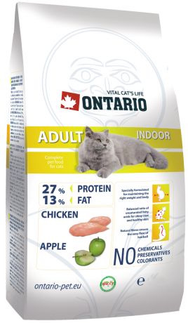 Ontario Cat Adult Indoor Chicken для взрослых кошек живущих дома с курицей (0,4 кг)