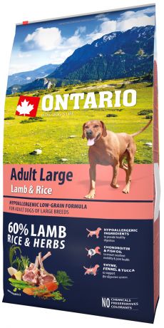 Ontario Dog Adult Large Lamb & Rice низкозерновой для взрослых собак крупных пород с ягненком и рисом (12 кг)