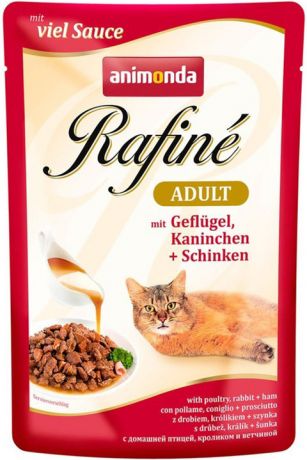 Animonda Rafine Adult Geflugel & Kaninchen Plus Schinken для взрослых кошек коктейль с птицей, кроликом и ветчиной 100 гр (100 гр)