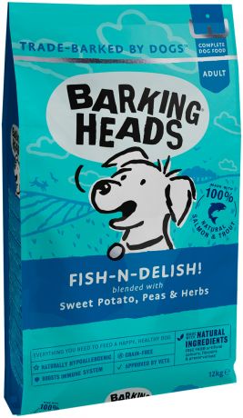 Barking Heads Рыбка-вкусняшка для взрослых собак всех пород с лососем, форелью и бататом (2 кг)