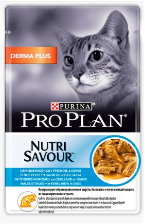 Purina Pro Plan Cat Adult Derma Plus для взрослых кошек с чувствительной кожей с треской в соусе 85 гр (85 гр)