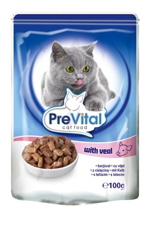 Prevital Classic для взрослых кошек с телятиной в соусе 100 гр (100 гр х 24 шт)