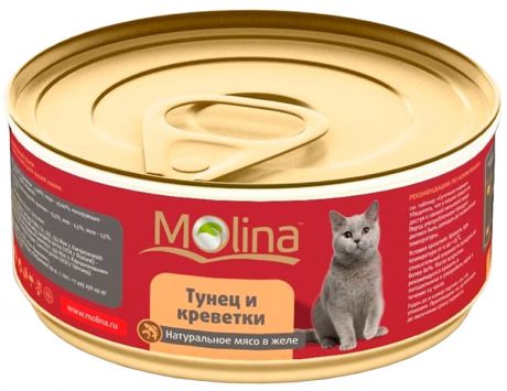 Molina для взрослых кошек с тунцом и креветками в желе 80 гр (80 гр х 12 шт)