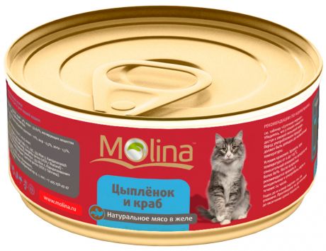 Molina для взрослых кошек с цыпленком и крабами в желе 80 гр (80 гр х 12 шт)