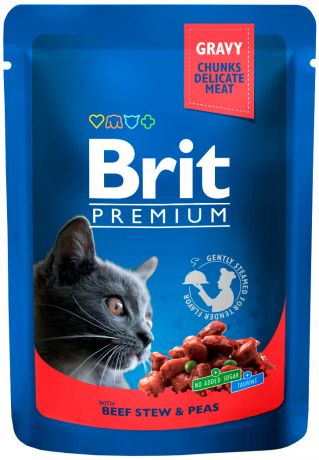 Brit Premium Cat With Beef Stew & Peas для взрослых кошек рагу с говядиной и горошком 100 гр (100 гр х 24 шт)