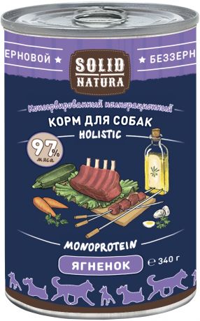 Solid Natura Holistic монобелковые для взрослых собак с ягненком 340 гр (340 гр х 12 шт)