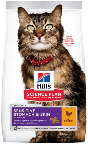 Hill’s Science Plan Feline Adult Sensitive Stomach & Skin Chicken для взрослых кошек при аллергии с курицей (1,5 кг)