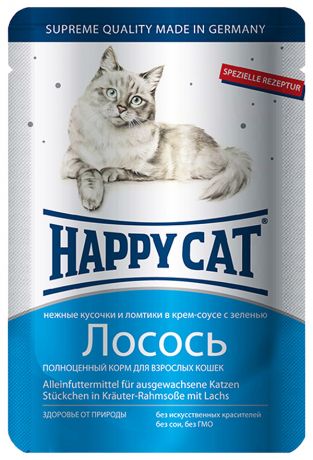 Happy Cat для взрослых кошек ломтики с лососем в соусе 100 гр (100 гр х 22 шт)