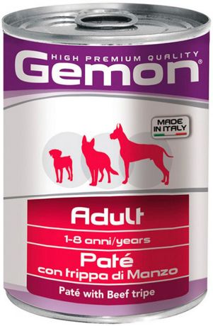 Gemon Dog Adult для взрослых собак всех пород паштет с говяжьим рубцом 400 гр (400 гр х 24 шт)