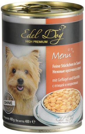 Edel Dog для взрослых собак всех пород с птицей и морковью в соусе 400 гр (400 гр х 24 шт)