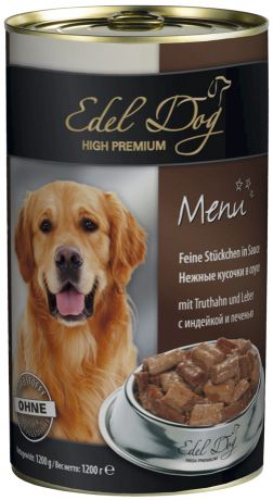 Edel Dog для взрослых собак крупных пород с индейкой и печенью в соусе 1200 гр (1200 гр х 12 шт)