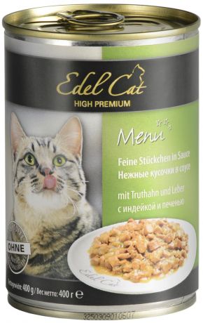 Edel Cat для взрослых кошек с индейкой и печенью в соусе 400 гр (400 гр х 24 шт)