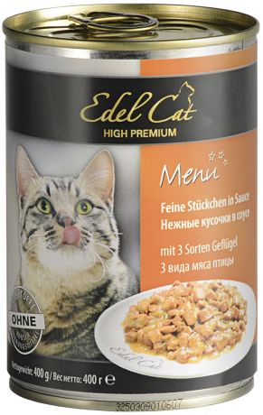 Edel Cat для взрослых кошек с 3 видами птицы в соусе 400 гр (400 гр х 24 шт)