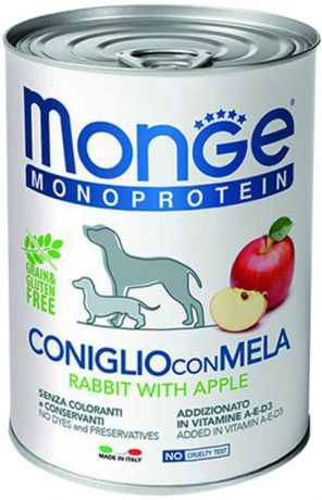 Monge Dog Monoprotein Fruits монобелковые для взрослых собак паштет с кроликом и яблоком 400 гр (400 гр х 24 шт)