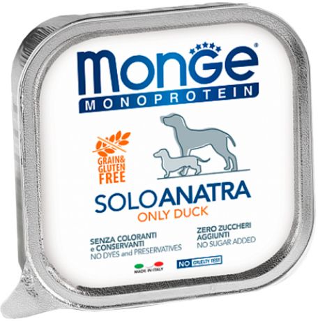 Monge Dog Monoprotein Solo монобелковые для взрослых собак паштет с уткой 150 гр (150 гр х 24 шт)