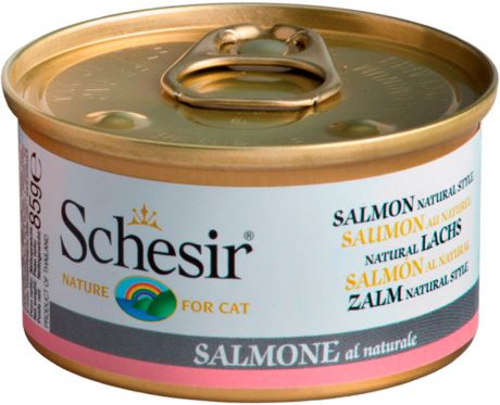 Schesir Cat Salmon Natural Style Dinner для взрослых кошек с лососем в собственном соку 85 гр (85 гр х 14 шт)