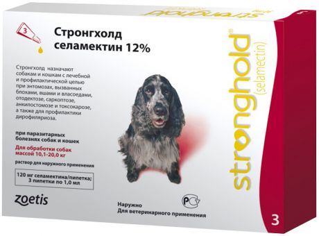 стронгхолд капли для собак весом от 10 до 20 кг против блох, ушных и чесоточных клещей, гельминтов (красный колпачок) Zoetis (1 пипетка)