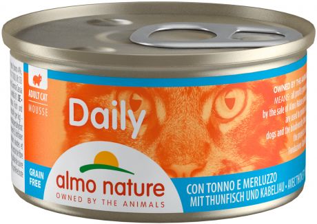 Almo Nature Cat Daily Menu беззерновые для взрослых кошек нежный мусс с тунцом и треской 85 гр (85 гр)