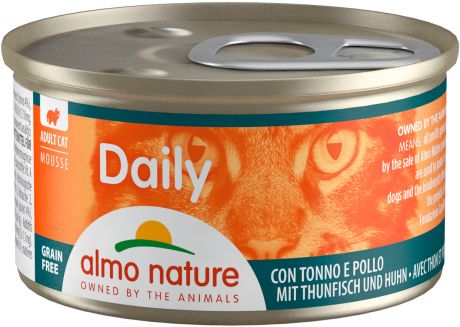 Almo Nature Cat Daily Menu беззерновые для взрослых кошек нежный мусс с тунцом и курицей 85 гр (85 гр)