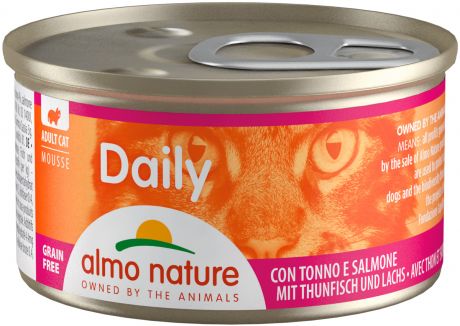 Almo Nature Cat Daily Menu беззерновые для взрослых кошек нежный мусс с тунцом и лососем 85 гр (85 гр)