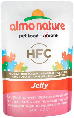 Almo Nature Cat Classic Jelly для взрослых кошек с тунцом, курицей и ветчиной в желе 55 гр (55 гр)