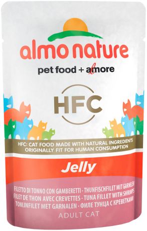 Almo Nature Cat Classic Jelly для взрослых кошек с тунцом и креветками в желе 55 гр (55 гр)