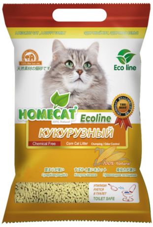 Homecat эколайн кукурузный наполнитель комкующийся для туалета кошек (6 л)