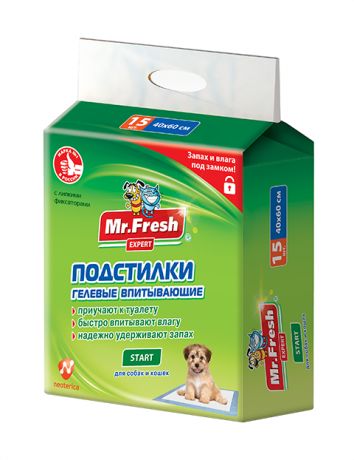 Пеленки впитывающие гелевые для животных с липким фиксатором Mr. Fresh Expert Start 40 х 60 см (15 шт)