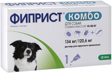 фиприст комбо – капли для собак весом от 10 до 20 кг против клещей, блох, вшей и власоедов (1 пипетка по 1,34 мл) Krka (1 пипетка)