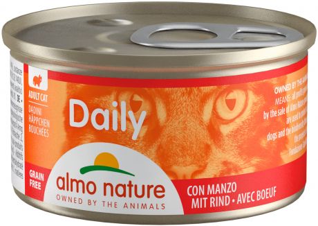 Almo Nature Cat Daily Menu беззерновые для взрослых кошек кусочки с говядиной 85 гр (85 гр х 24 шт)