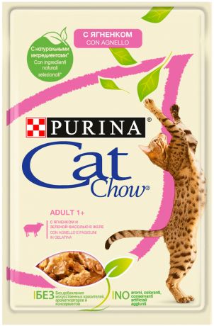 Cat Chow для взрослых кошек с ягненком и зеленой фасолью в желе 85 гр (85 гр)
